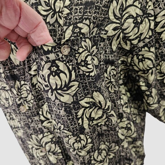 90s Puritan Hawaiian Shirt Tropical Pattern Collared Rayon Mens L Green Ivory - Picture 4 of 8